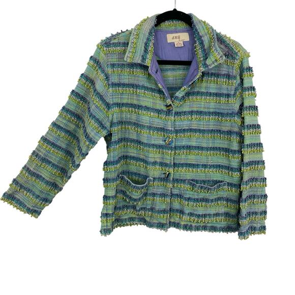 ANU Woven Chenille Tapestry Jacket Blazer Women size Large Button Up Boxy Artsy - Picture 16 of 16